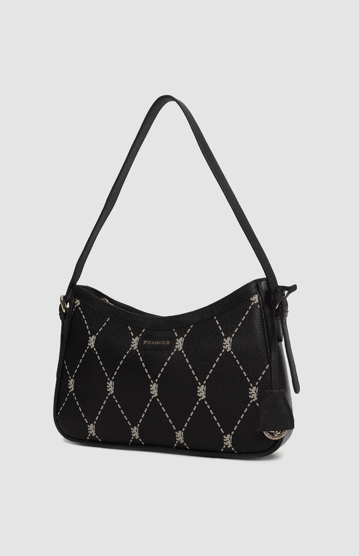 Argyle Print Small Shoulder Bag - Black