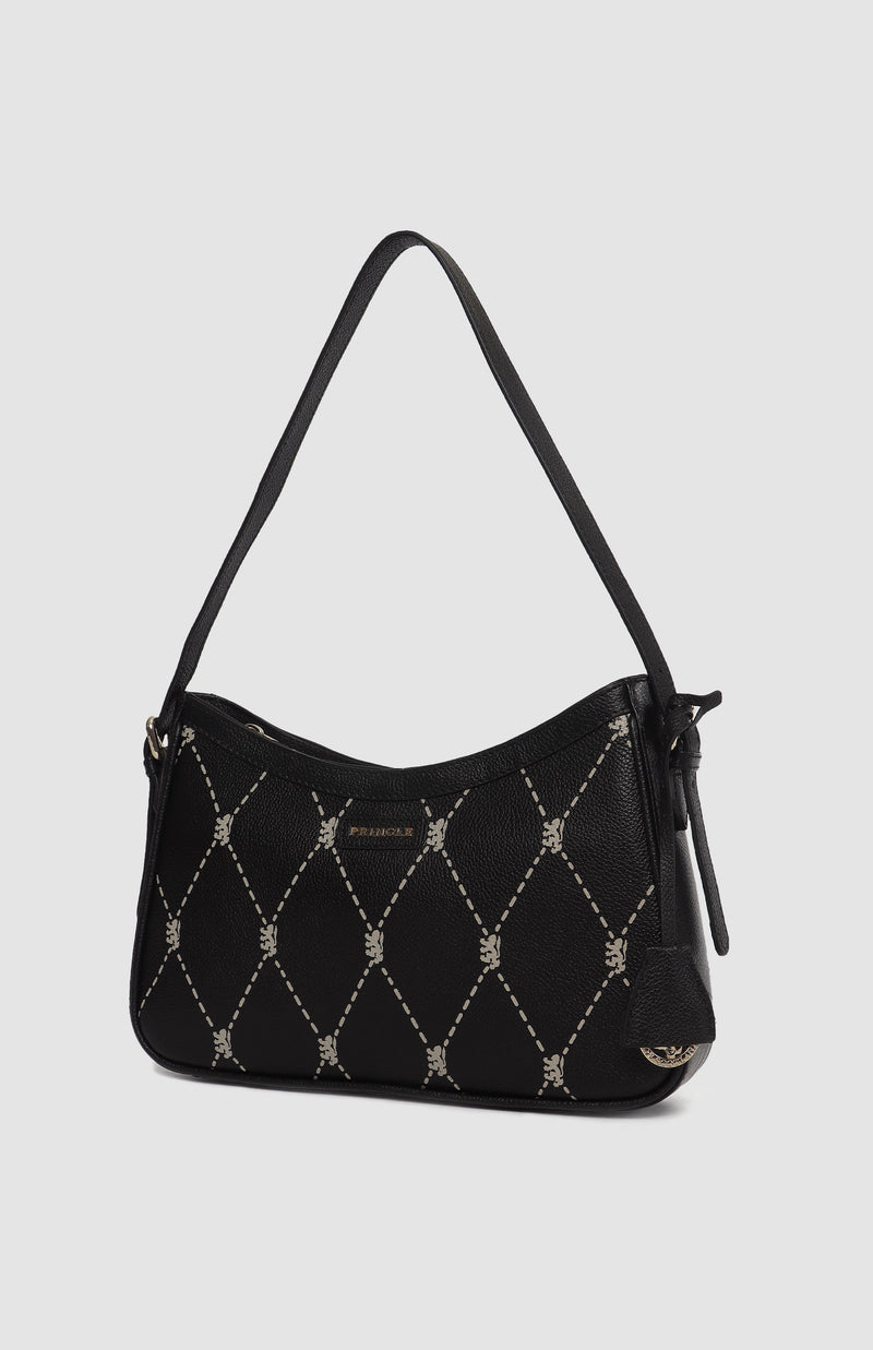 Argyle Print Small Shoulder Bag - Black