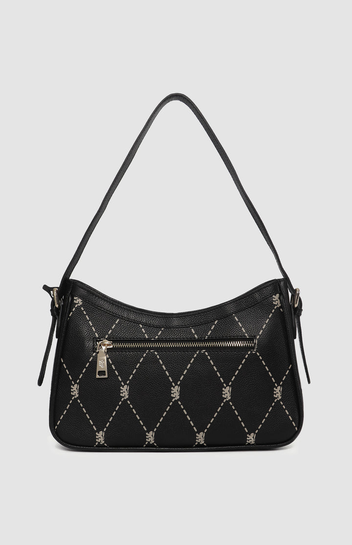 Argyle Print Small Shoulder Bag - Black