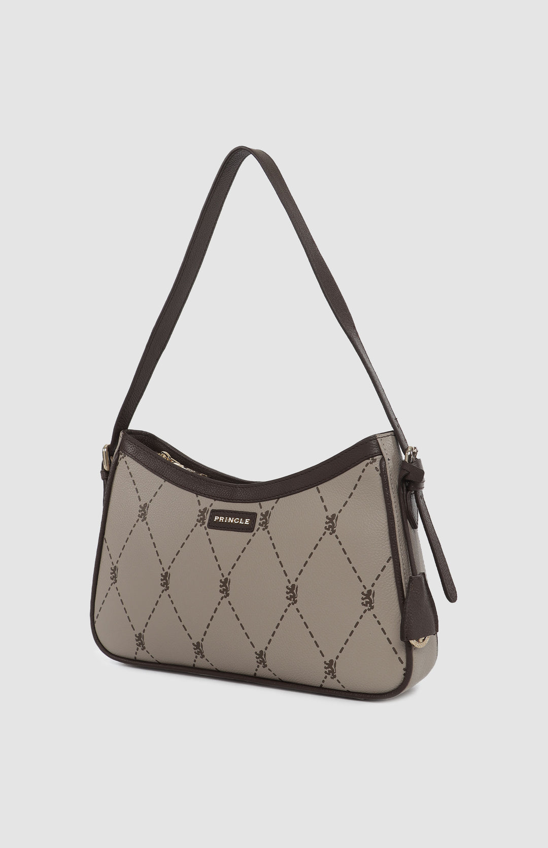 Argyle Print Small Shoulder Bag - Stone