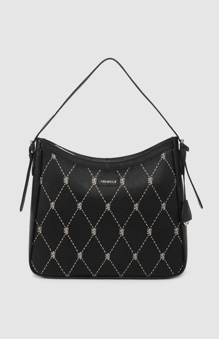 Argyle Print Hobo Bag - Black