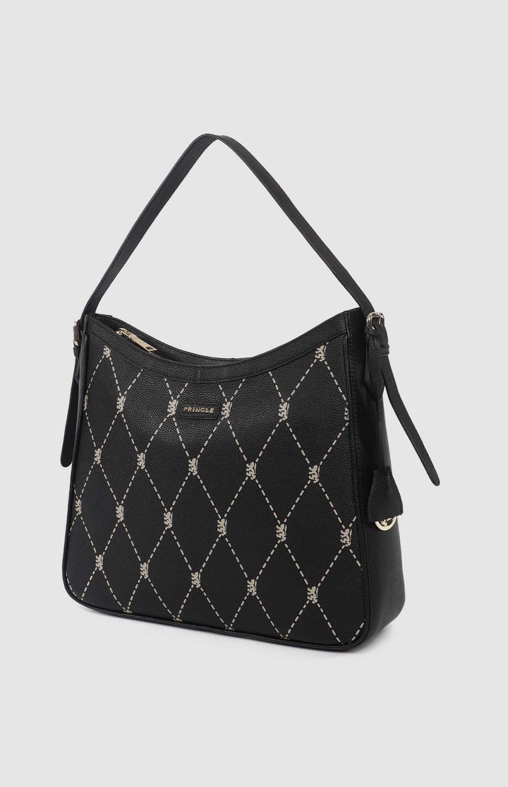 Argyle Print Hobo Bag - Black