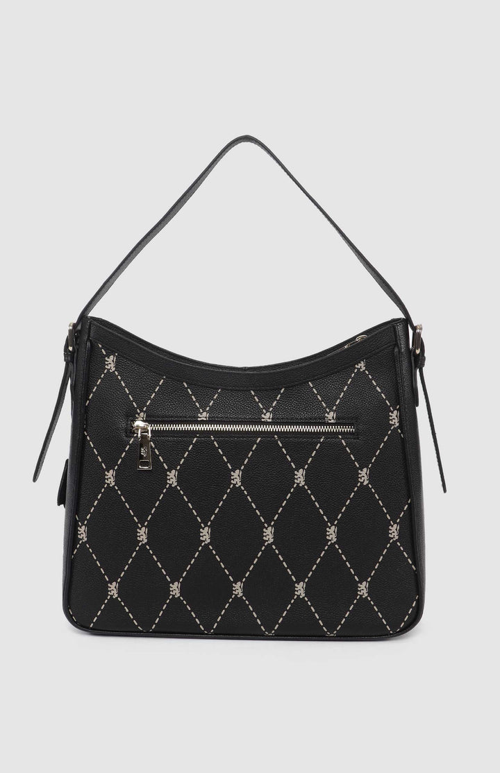 Argyle Print Hobo Bag - Black
