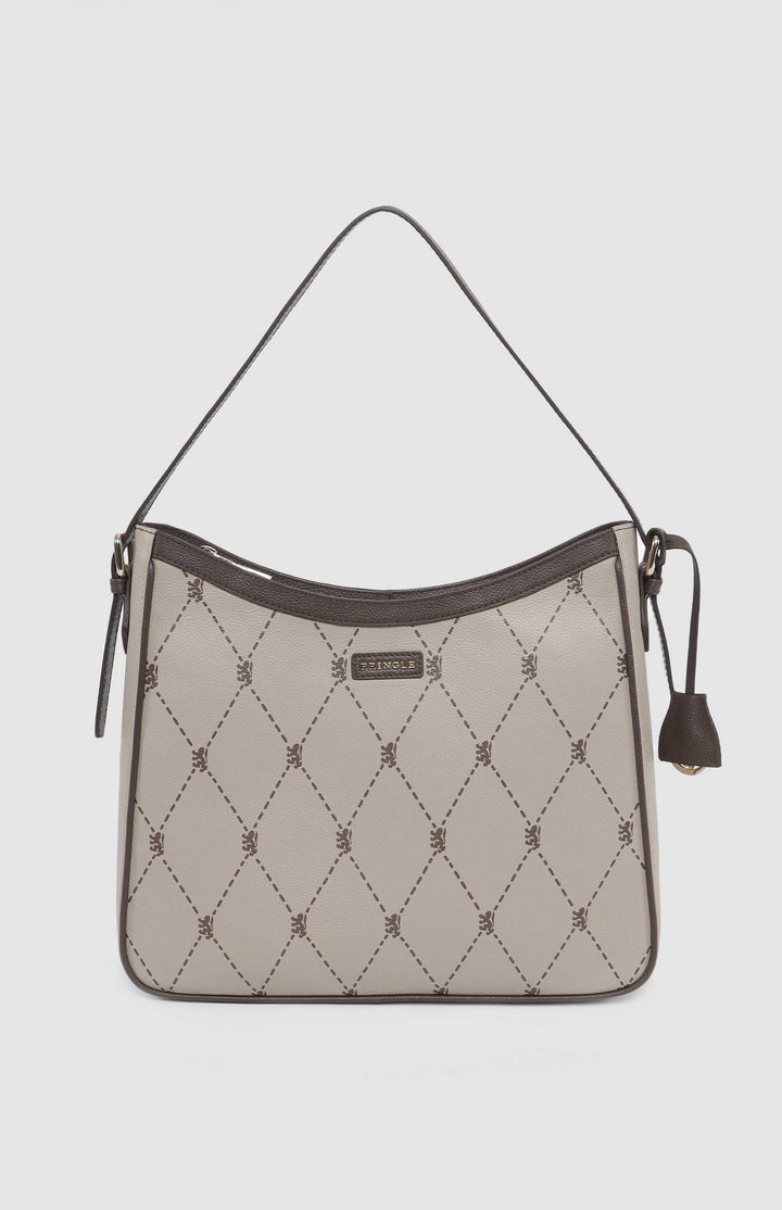 Argyle Print Hobo Bag - Stone