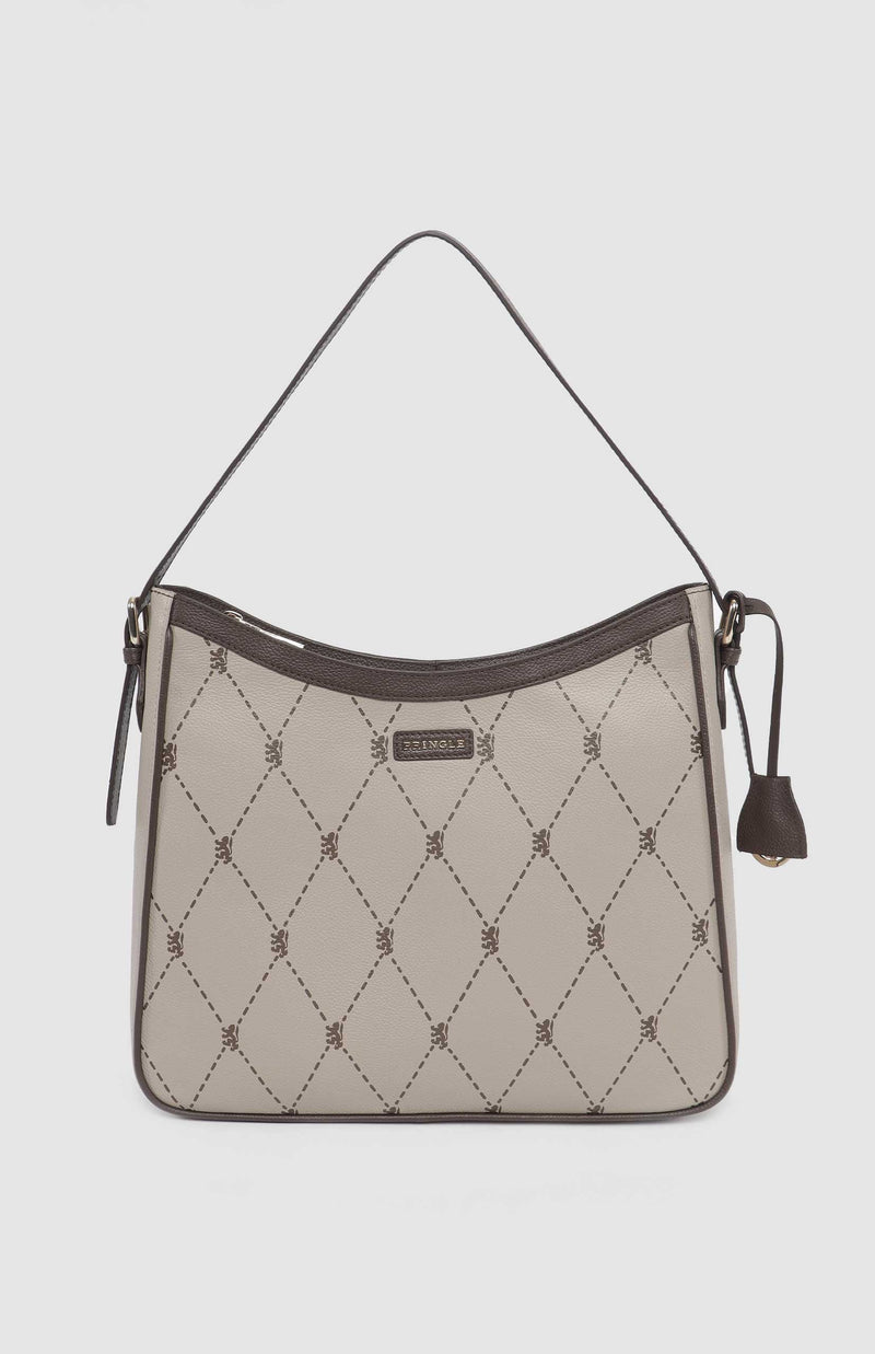 Argyle Print Hobo Bag - Stone