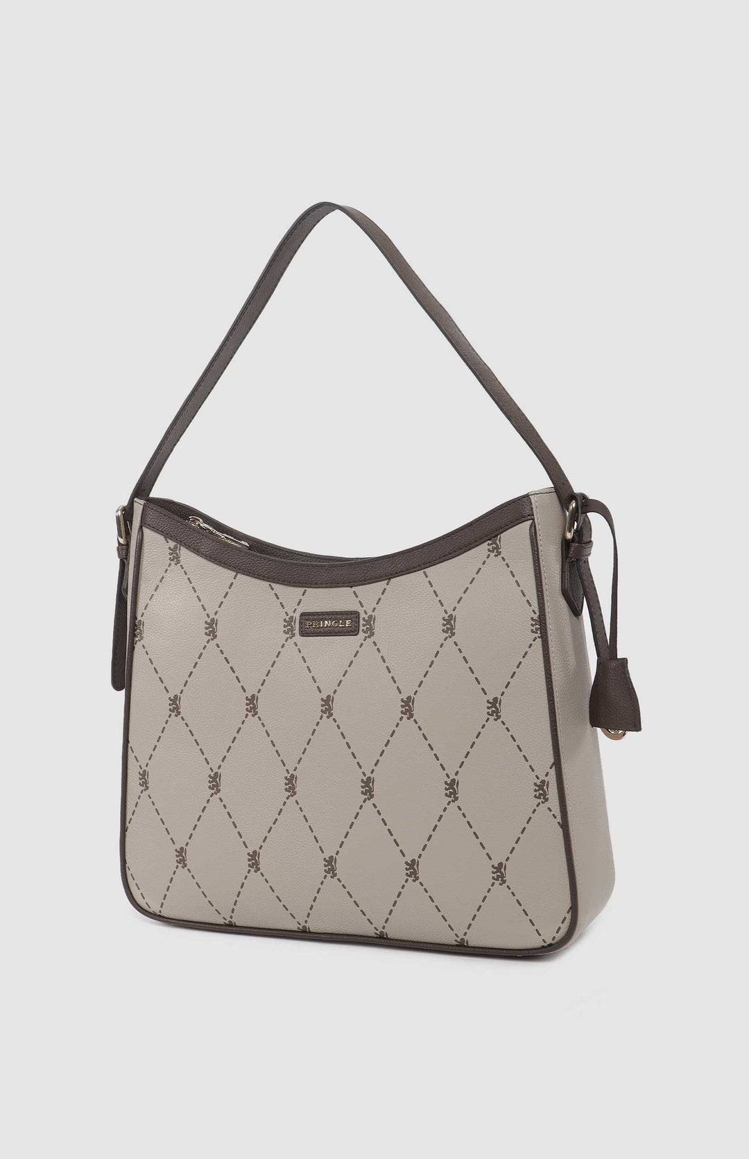 Argyle Print Hobo Bag - Stone