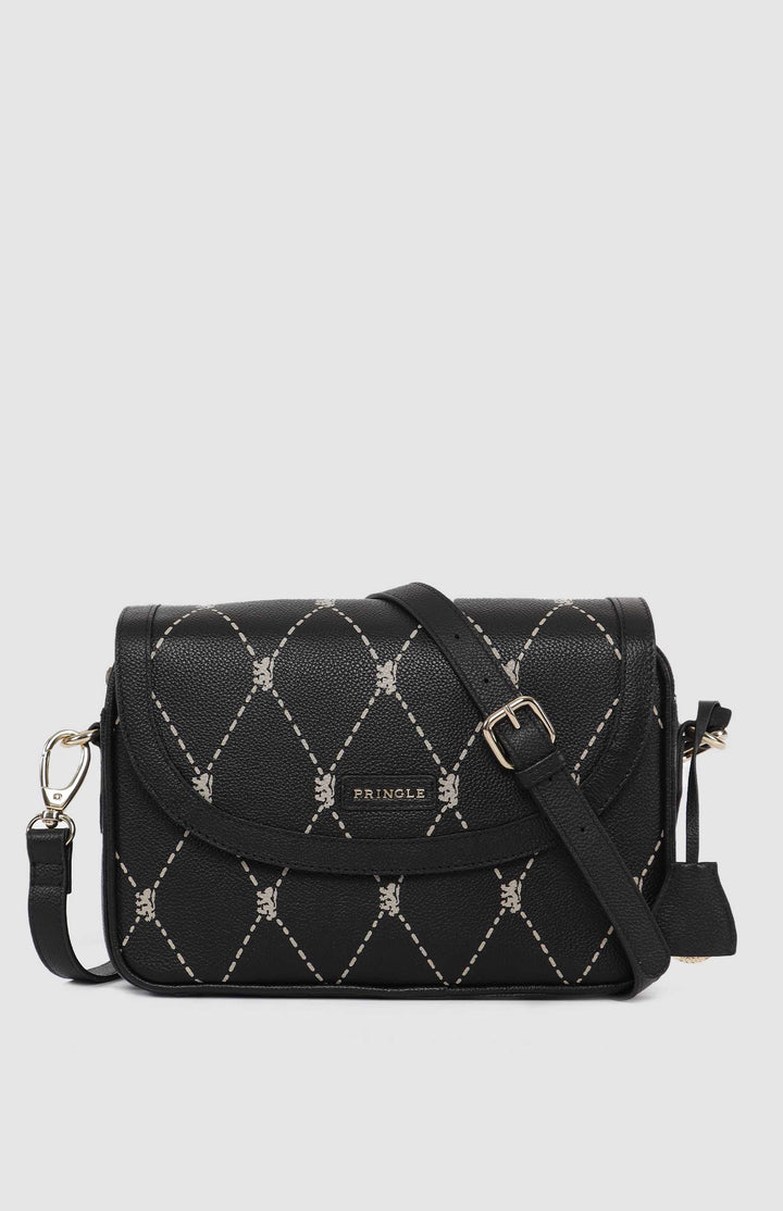 Argyle Print Flapover Crossbody Bag - Black