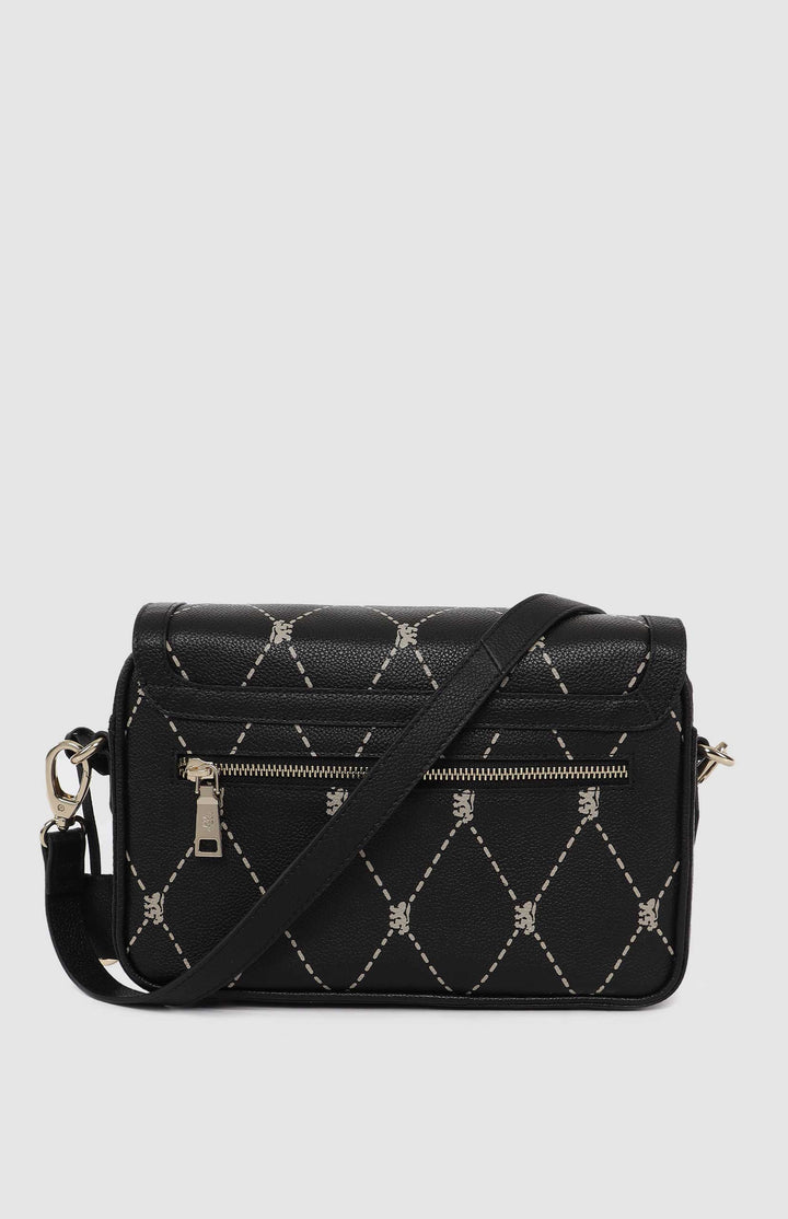 Argyle Print Flapover Crossbody Bag - Black