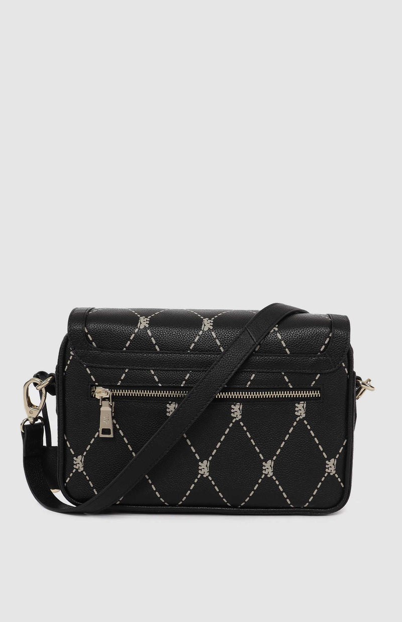 Argyle Print Flapover Crossbody Bag - Black