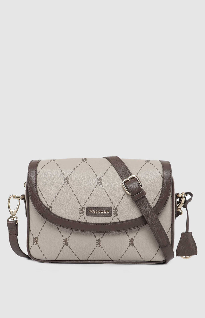 Argyle Print Flapover Crossbody Bag - Stone