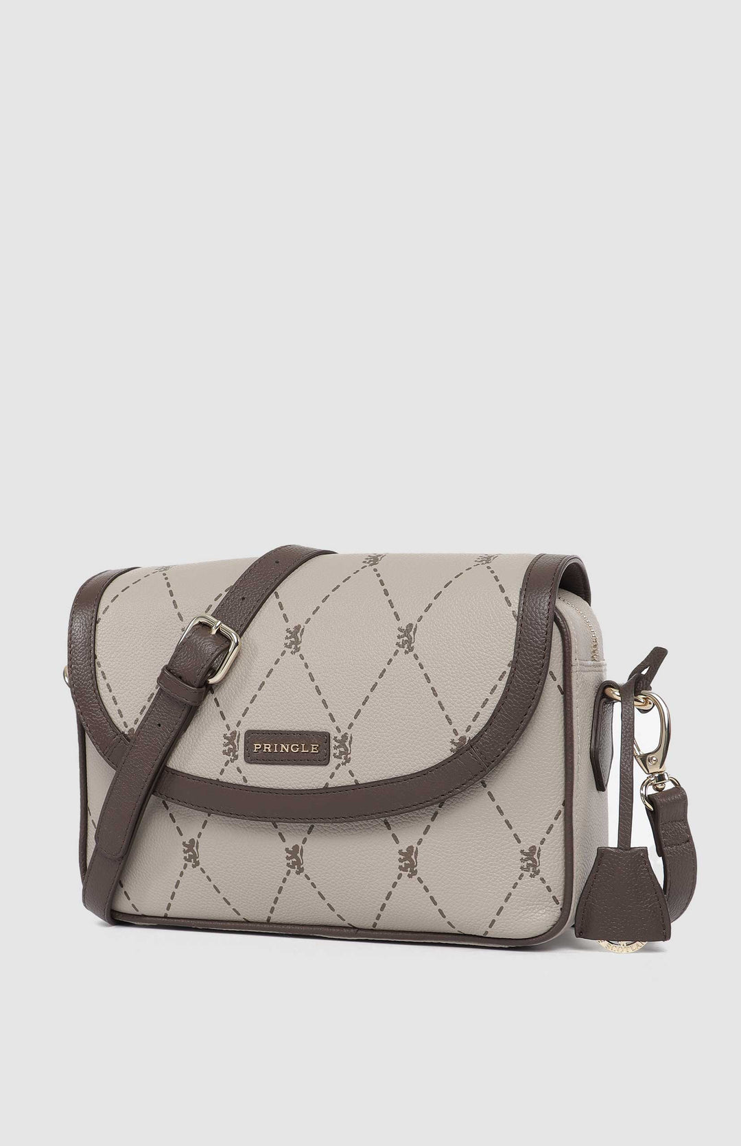 Argyle Print Flapover Crossbody Bag - Stone