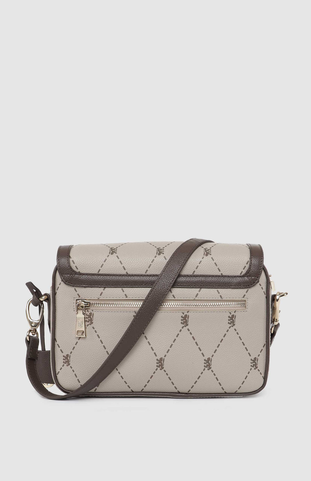 Argyle Print Flapover Crossbody Bag - Stone