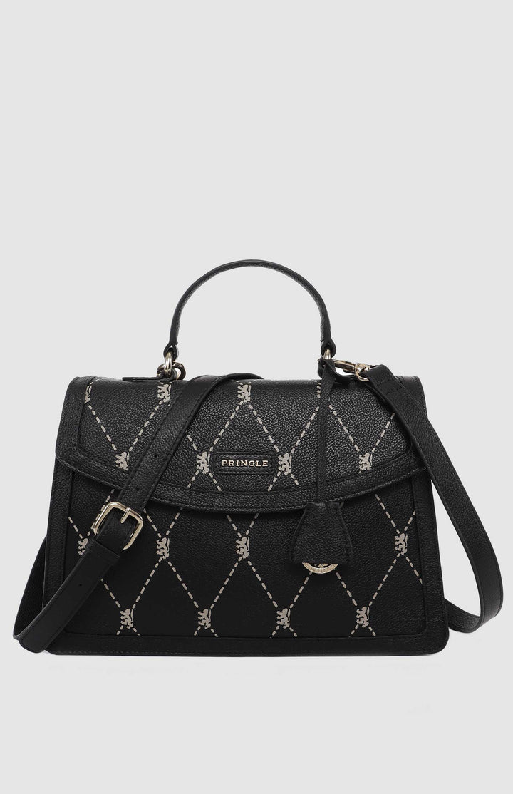 Argyle Print Top Handle Crossbody Bag - Black