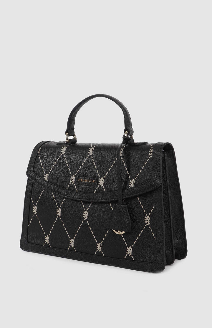 Argyle Print Top Handle Crossbody Bag - Black