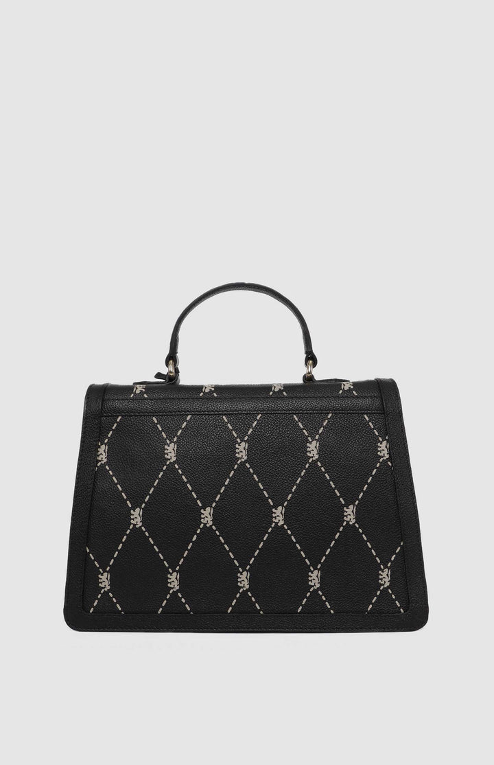 Argyle Print Top Handle Crossbody Bag - Black