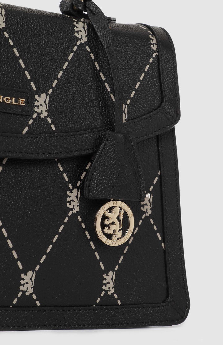 Argyle Print Top Handle Crossbody Bag - Black