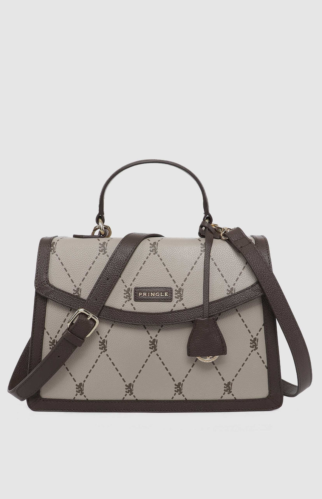 Argyle Print Top Handle Crossbody Bag - Stone