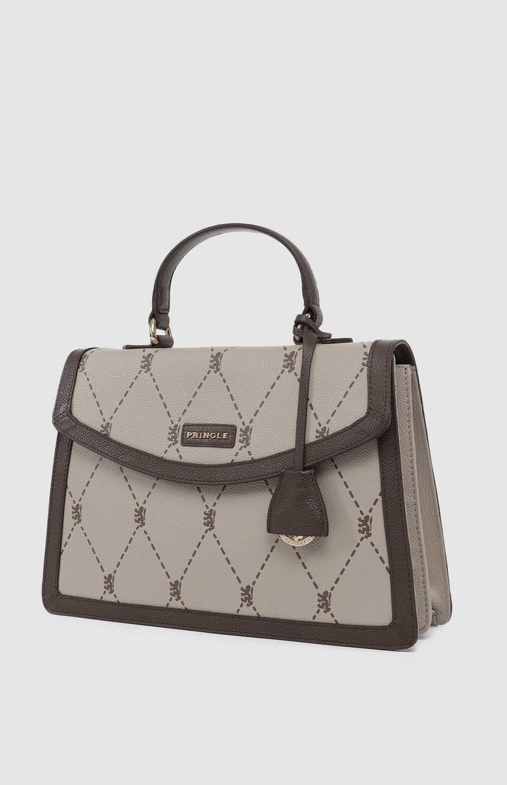 Argyle Print Top Handle Crossbody Bag - Stone