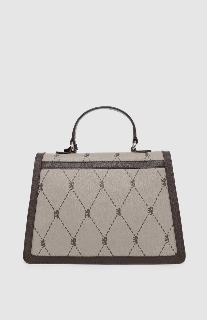 Argyle Print Top Handle Crossbody Bag - Stone
