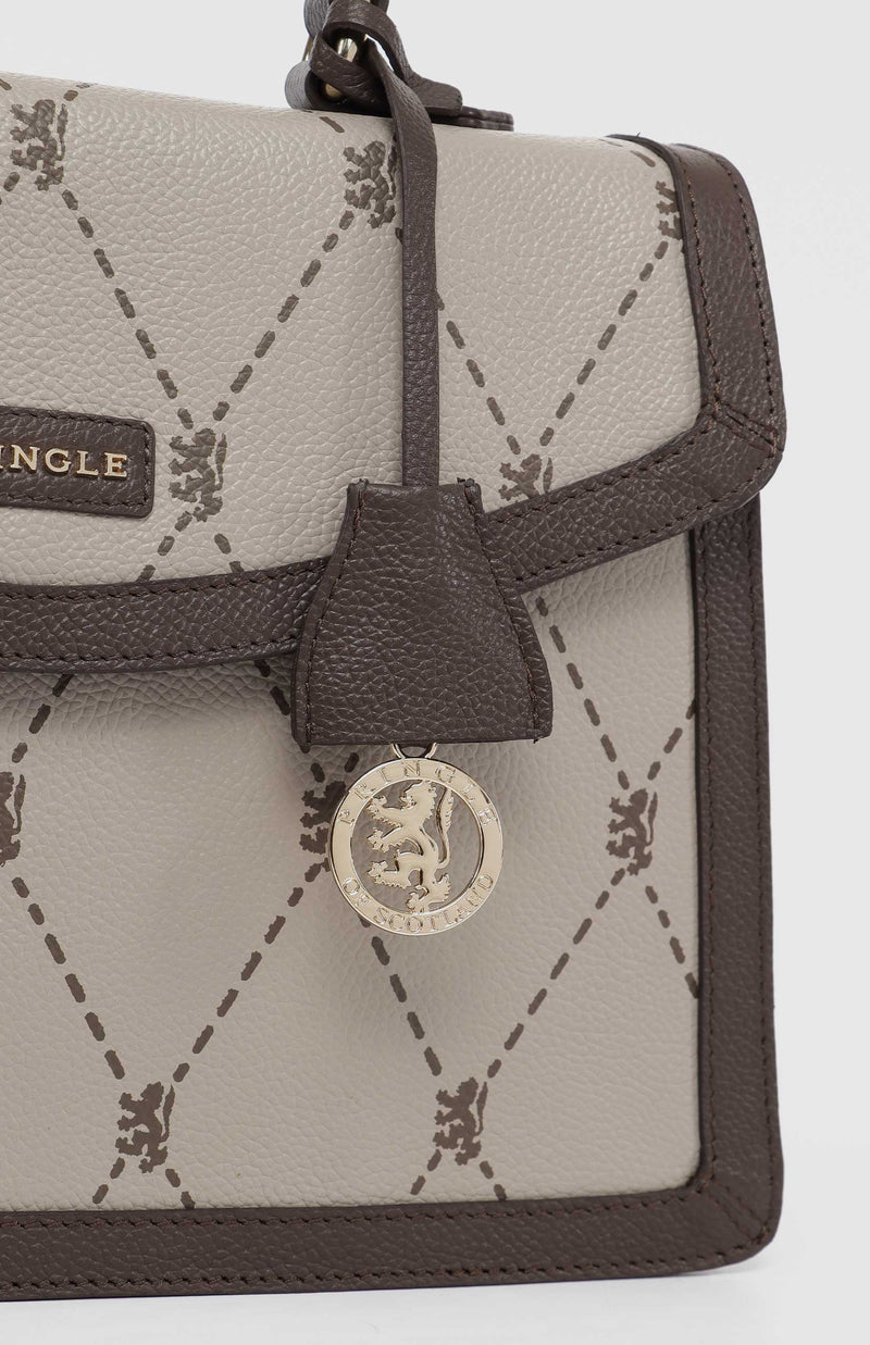Argyle Print Top Handle Crossbody Bag - Stone