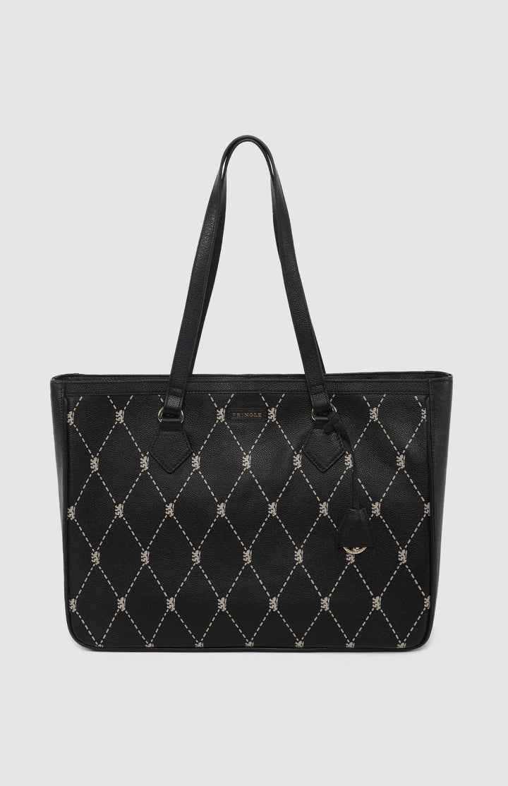 Argyle Print Work Laptop Tote Bag - Black