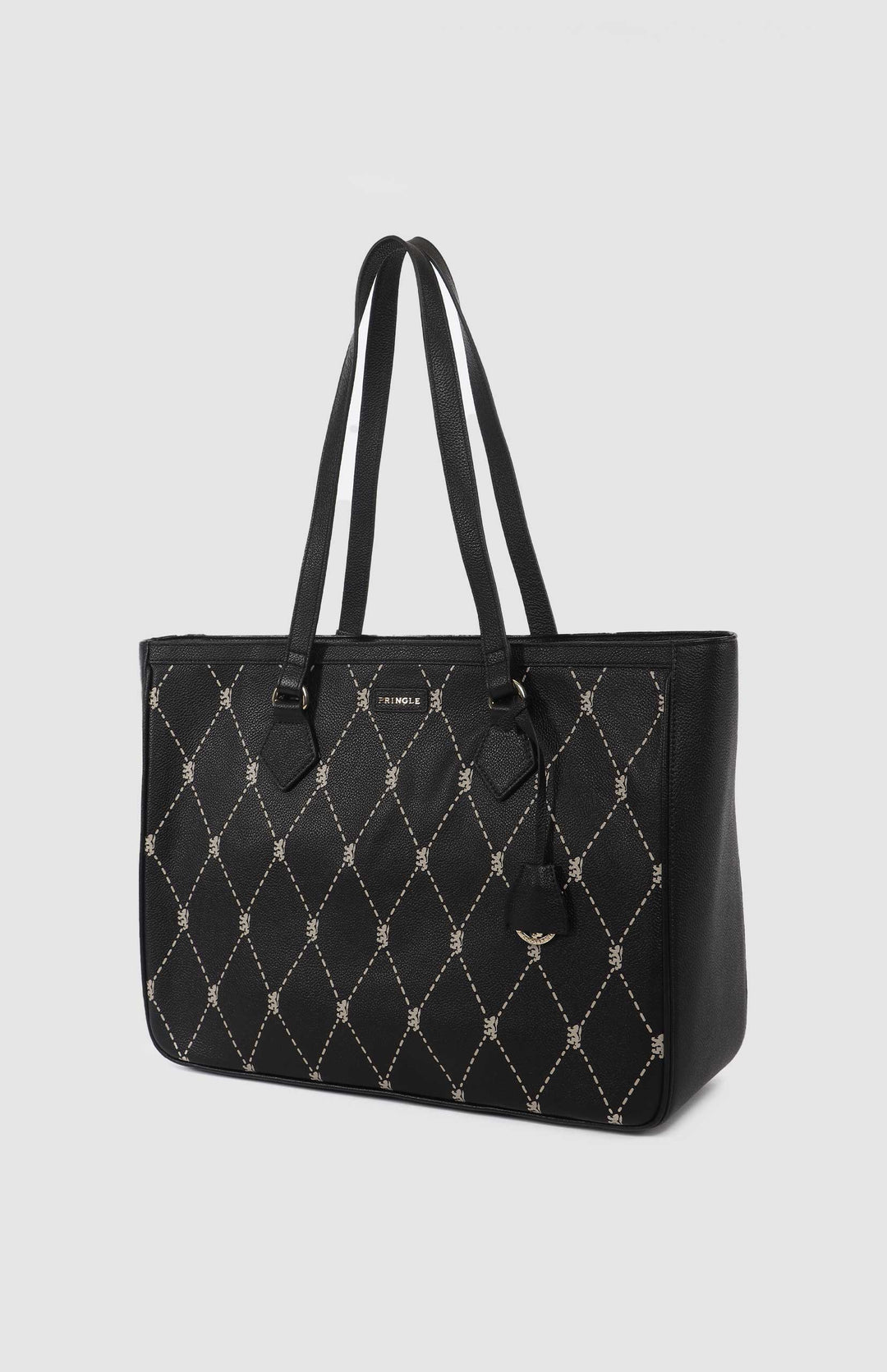 Argyle Print Work Laptop Tote Bag - Black