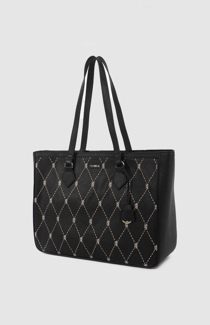 Argyle Print Work Laptop Tote Bag - Black