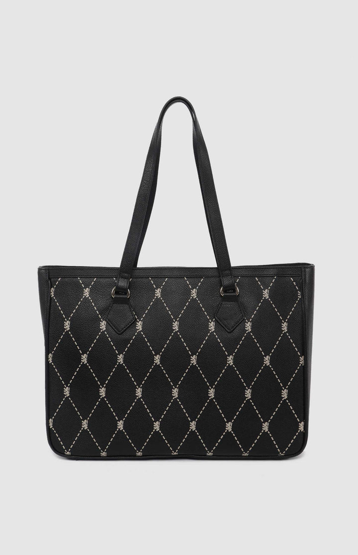 Argyle Print Work Laptop Tote Bag - Black