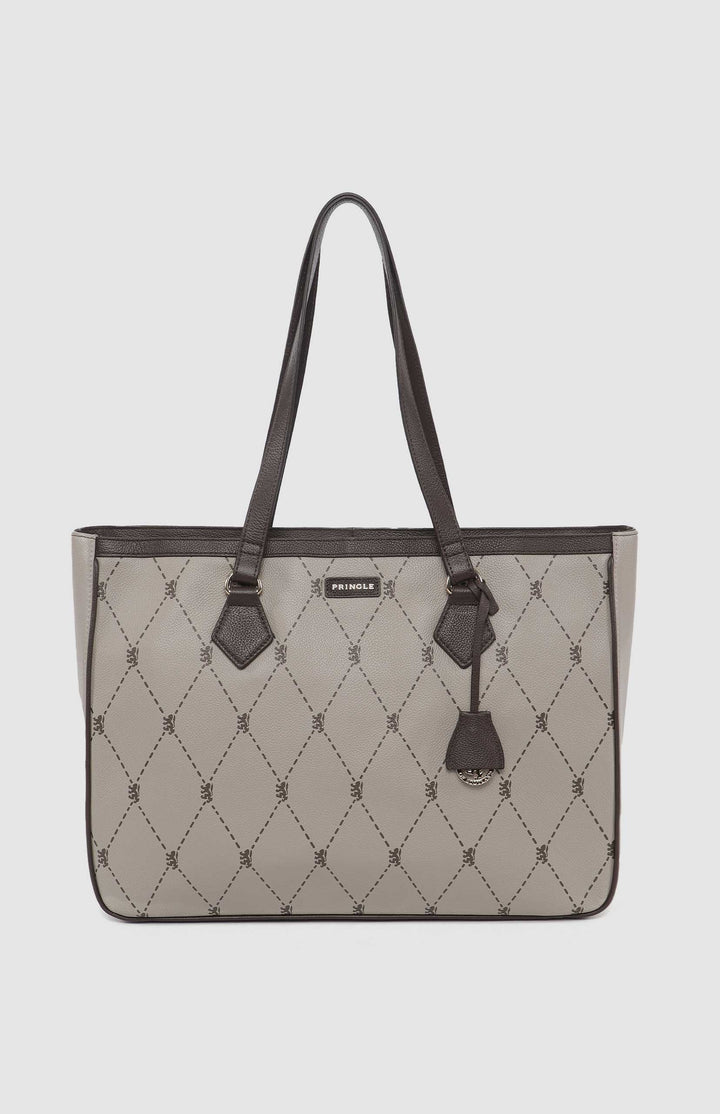 Argyle Print Work Laptop Tote Bag - Stone