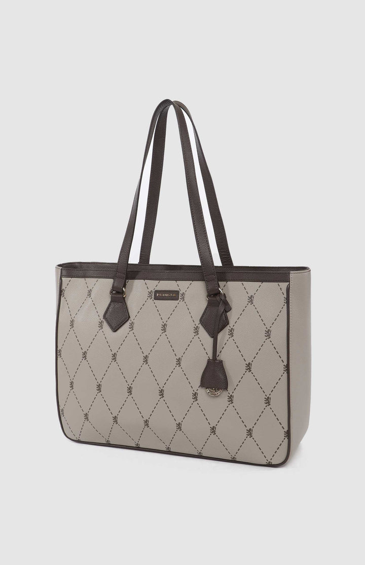 Argyle Print Work Laptop Tote Bag - Stone