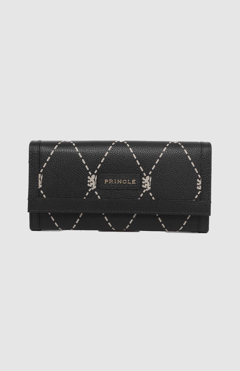 Argyle Print Flapover Purse - Black