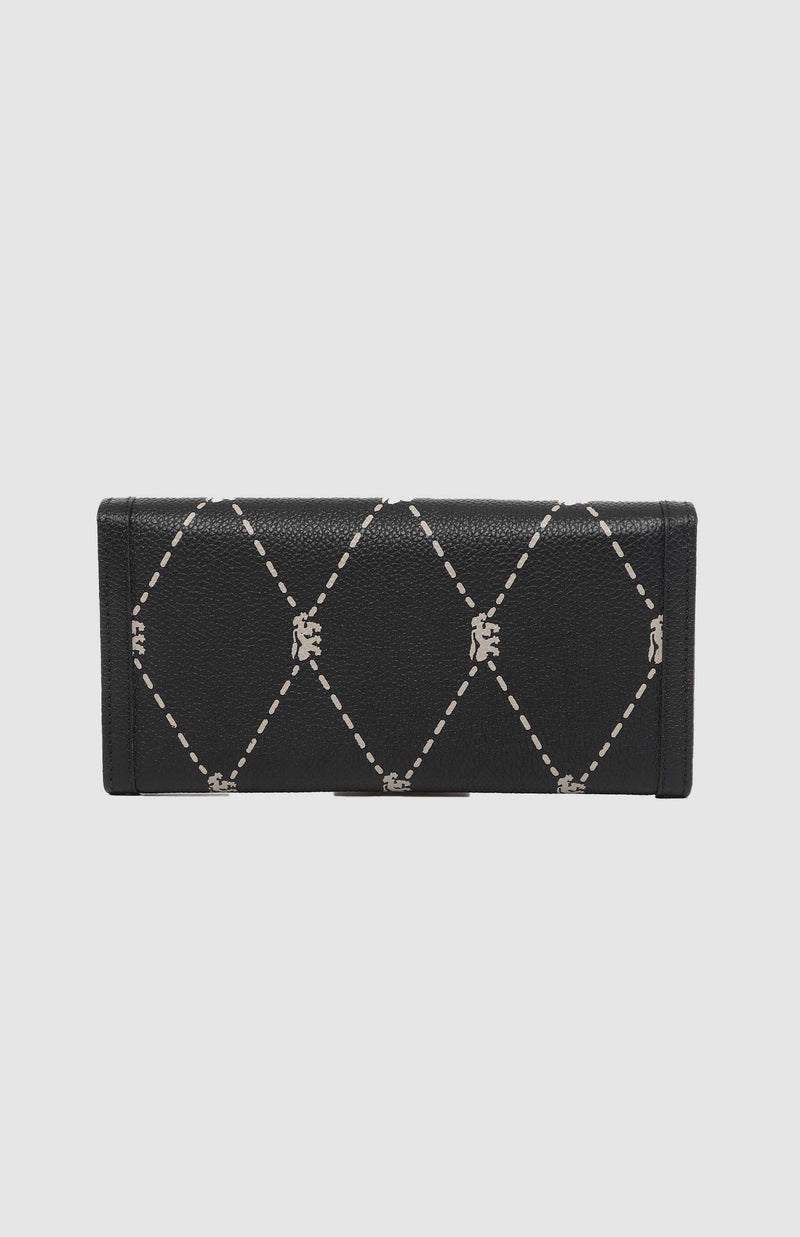 Argyle Print Flapover Purse - Black