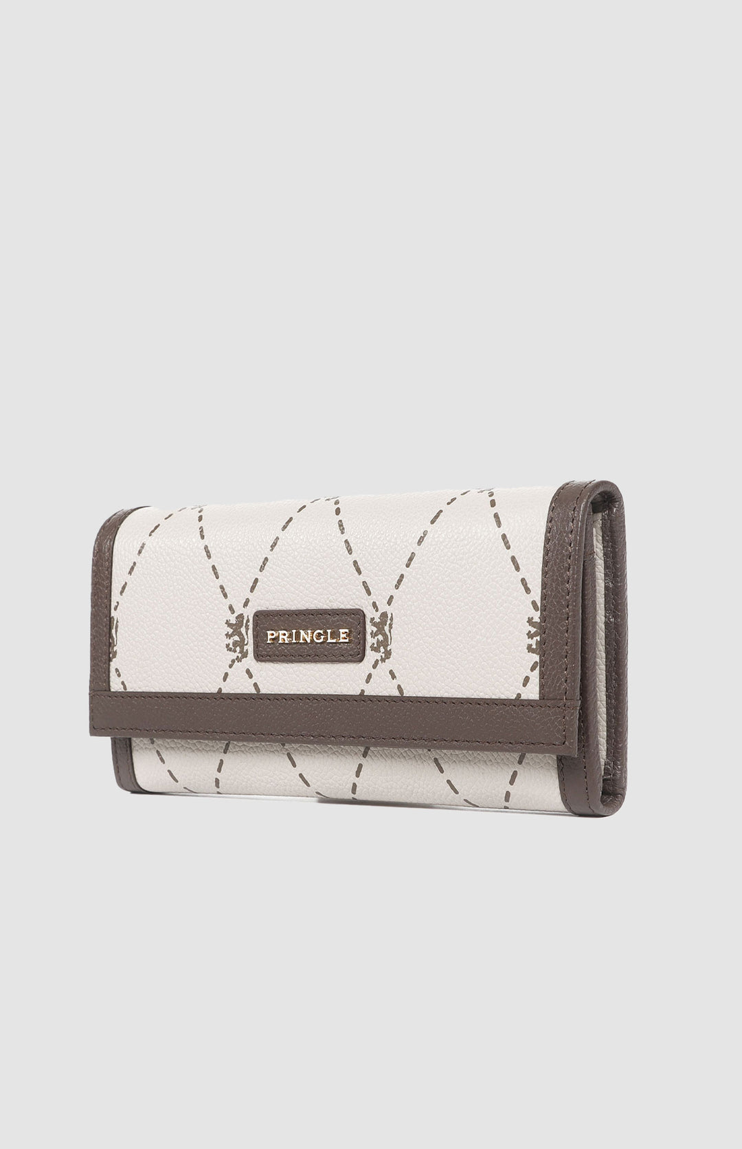 Argyle Print Flapover Purse - Stone