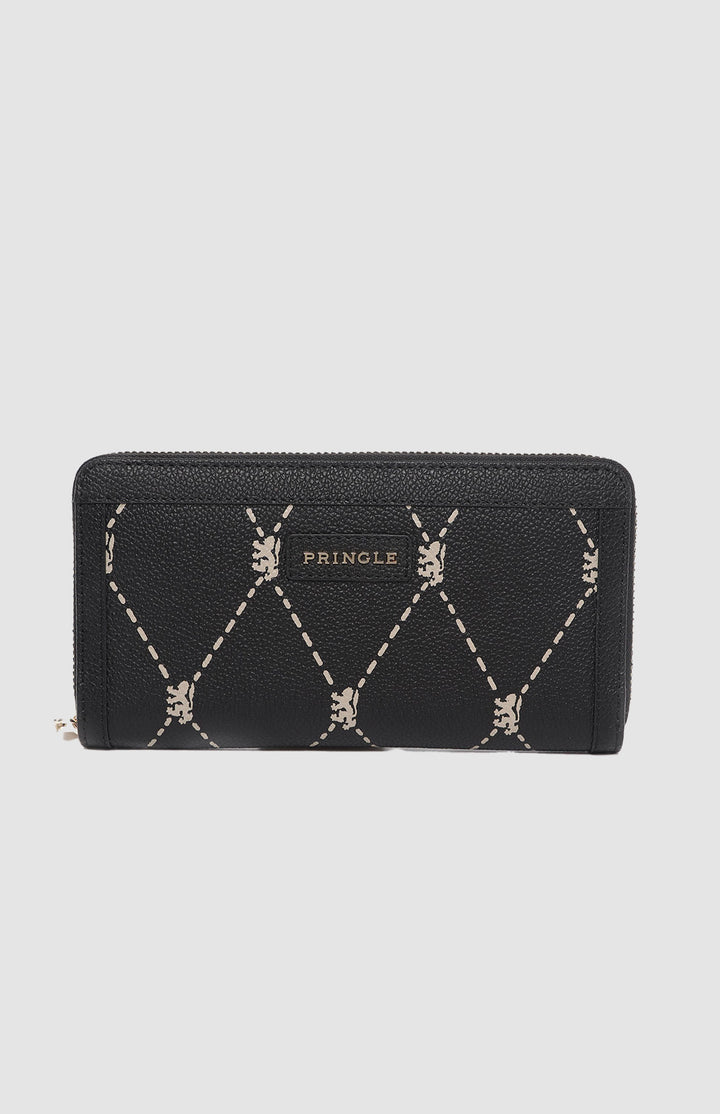 Argyle Print Zip Around Purse - Black