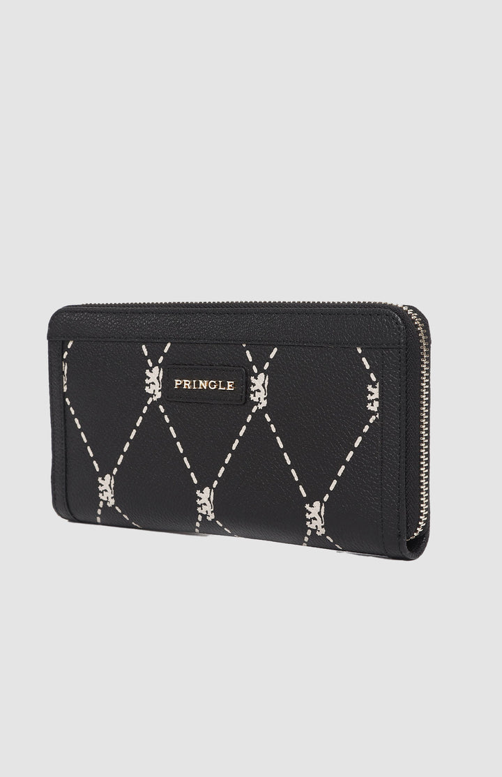 Argyle Print Zip Around Purse - Black
