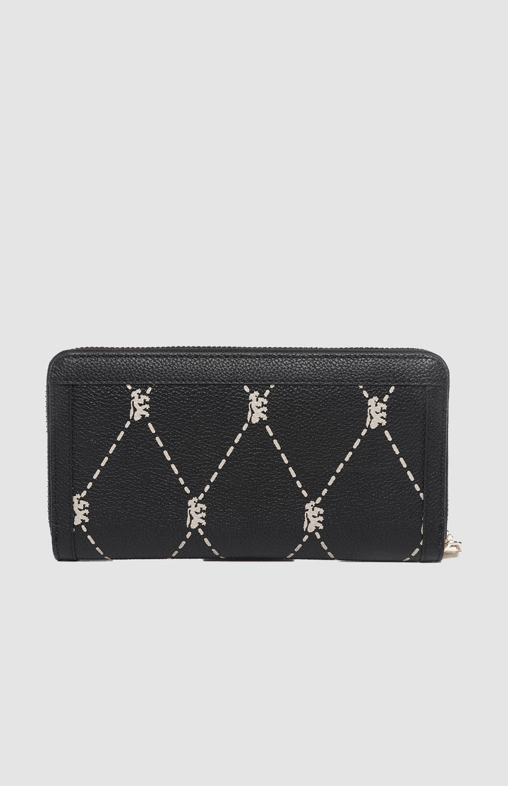 Argyle Print Zip Around Purse - Black