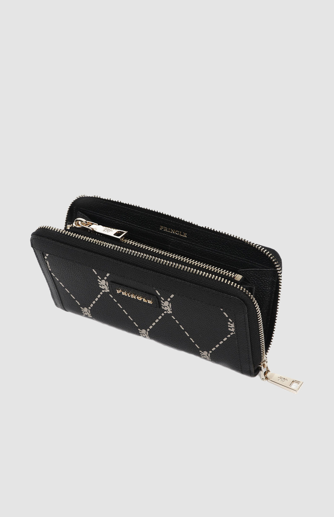 Argyle Print Zip Around Purse - Black