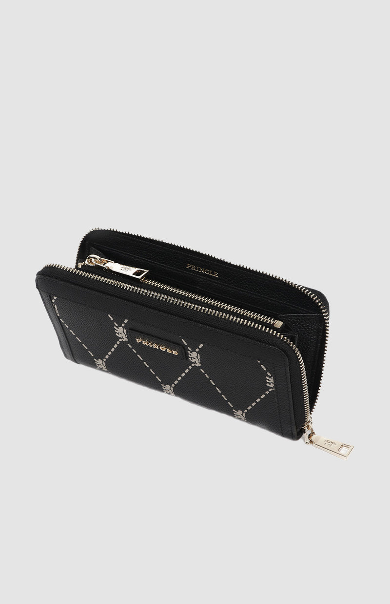 Argyle Print Zip Around Purse - Black
