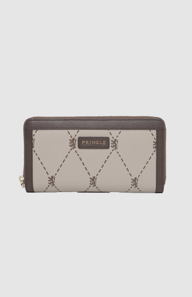 Argyle Print Zip Around Purse - Stone