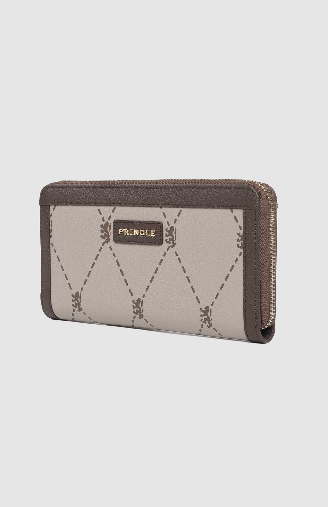 Argyle Print Zip Around Purse - Stone