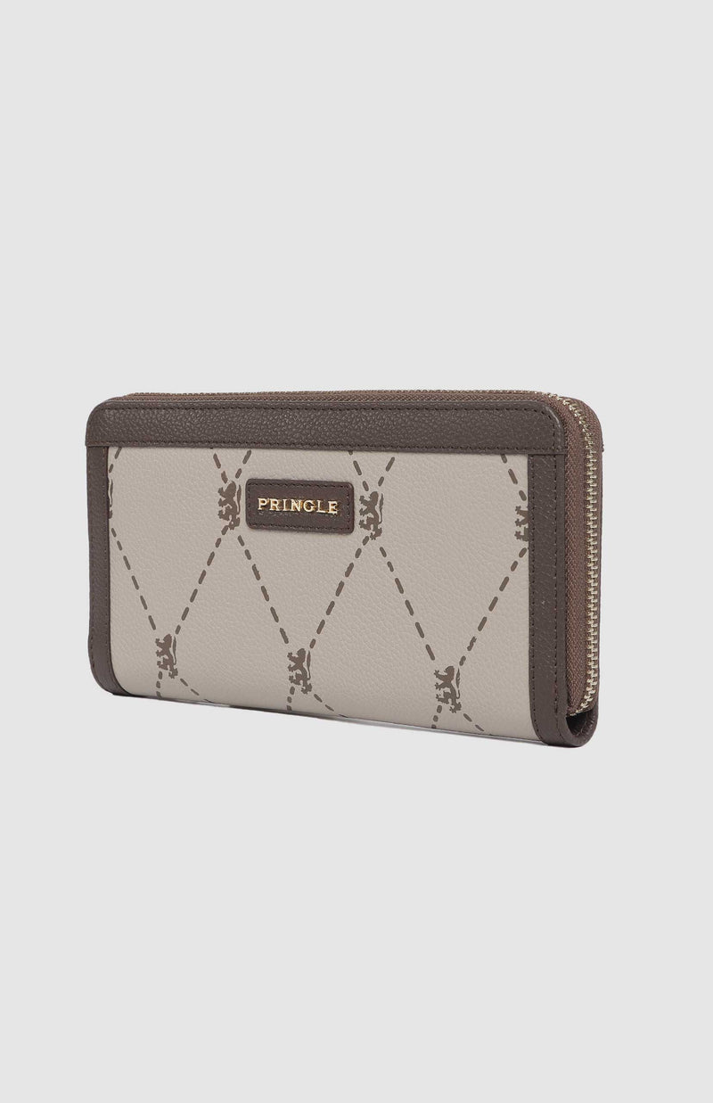 Argyle Print Zip Around Purse - Stone