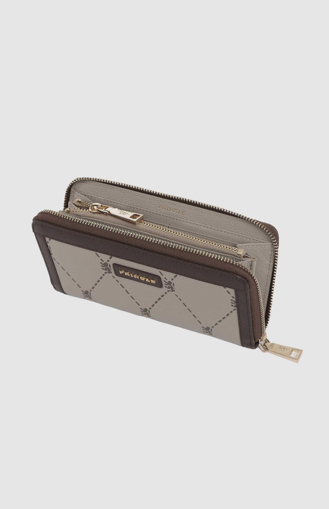 Argyle Print Zip Around Purse - Stone