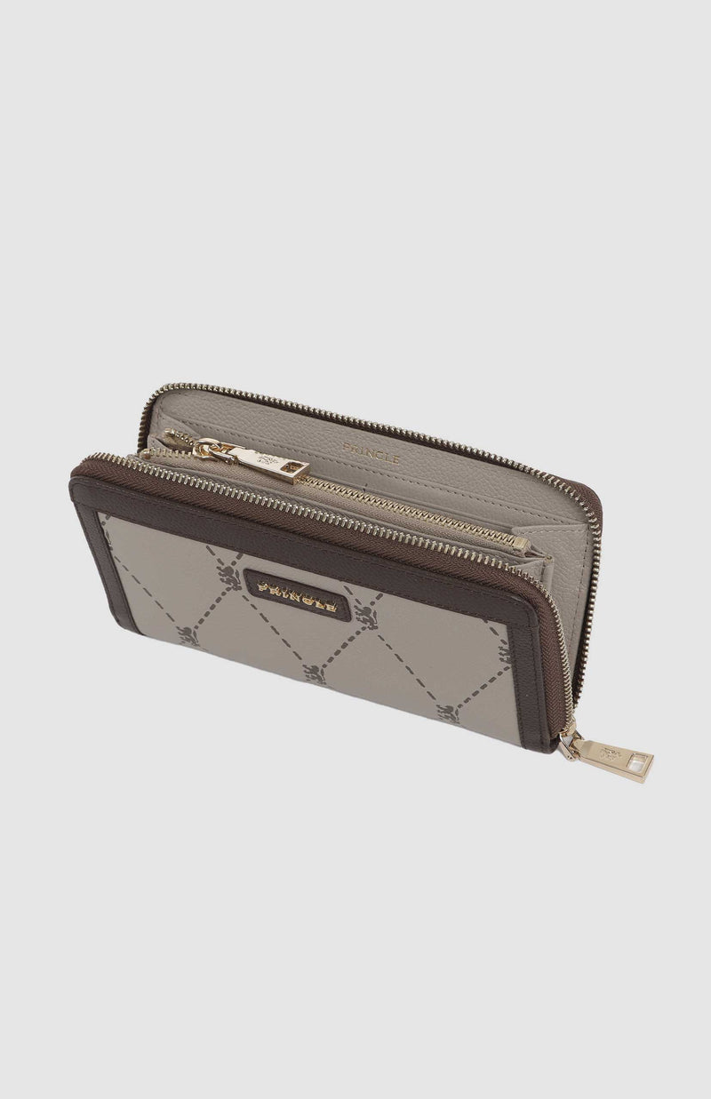 Argyle Print Zip Around Purse - Stone