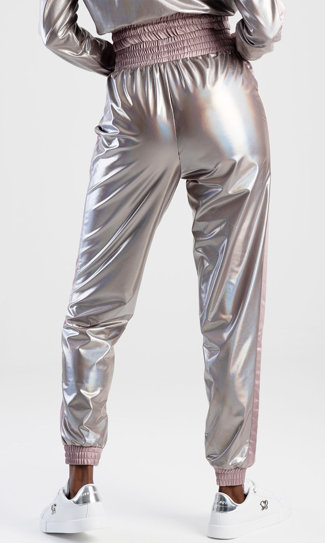 Ladies Tracksuit Pants With Satin Side Inset Silver – Edgars