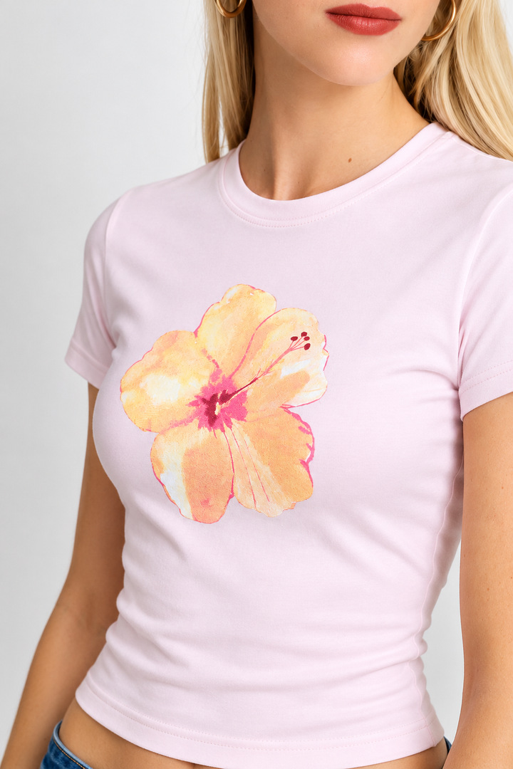 Hibiscus Baby Tee - Pink