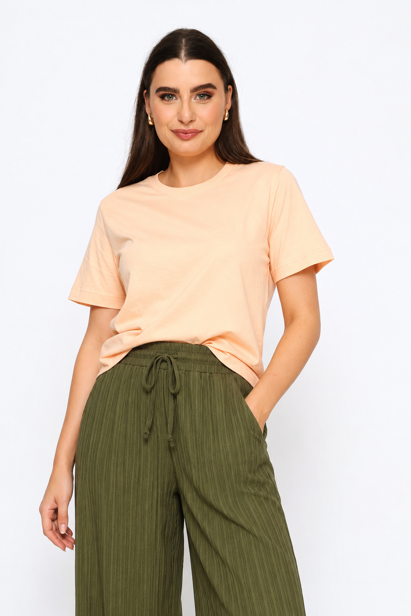 Rib Neck Cotton Boxy Tee - Pale Salmon
