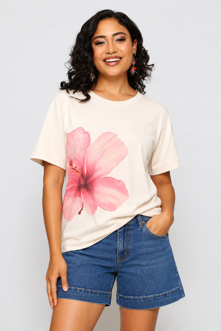 Printed Boxy Tee - Light Stone