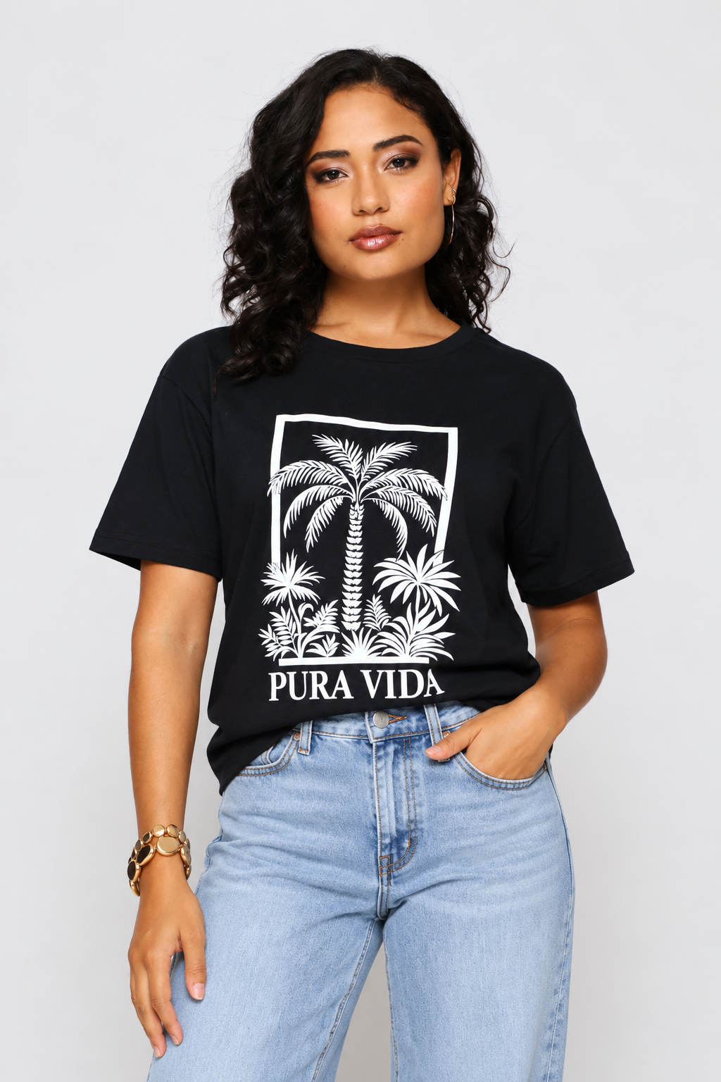 Pura Vida Palm Tee - Black