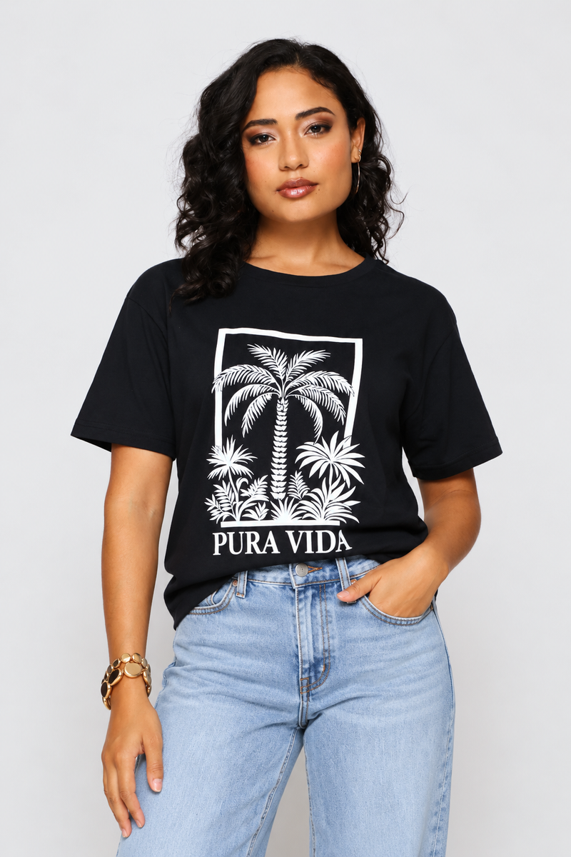 Pura Vida Palm Tee - Black