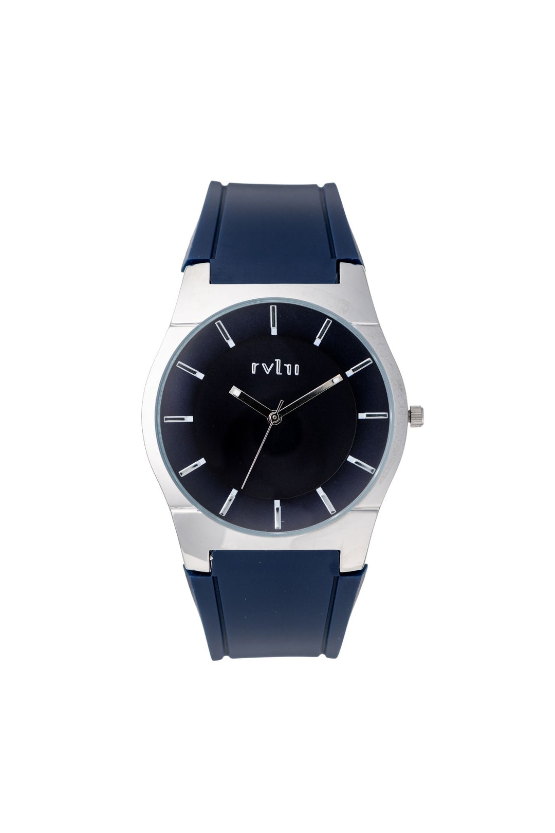 Silver Case Navy Blue Dial & Strap Watch - Silver